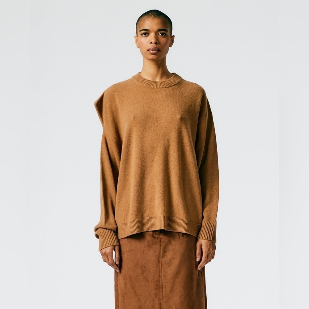 Tibi Recycled Cashmere Carre Oversized Sweater in Caramel